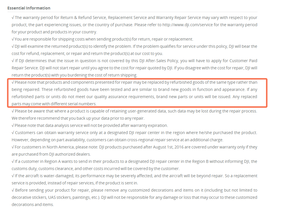 dji after sales policy
